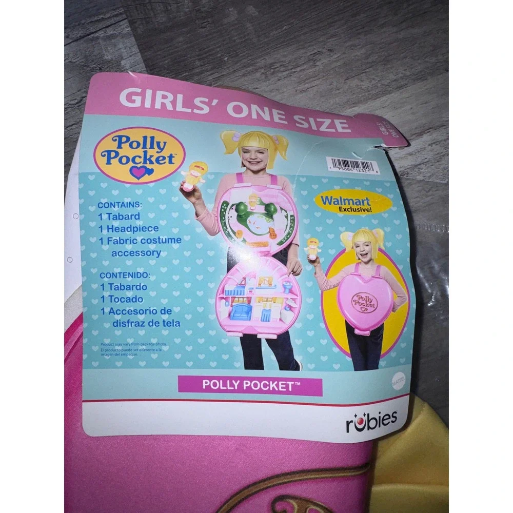 Rubies Polly Pocket Girls Costume 3 Piece Set Pink Tabard Headpiece One Size NEW